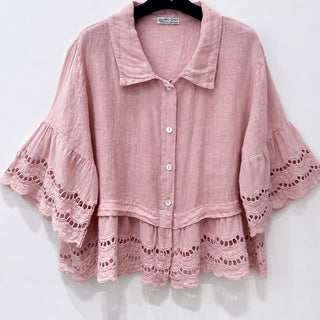 Lola dusty PINK linen shirt with cotton lace *NEW*
