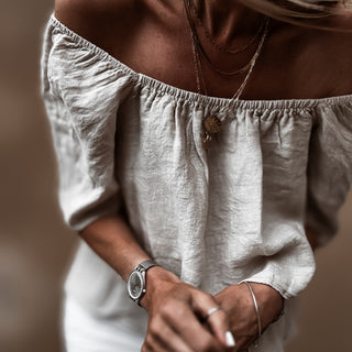 Sand tiered ruffle linen top *NEW*
