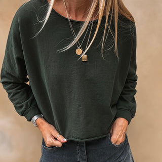 Maeve slightly cropped dark khaki sweatshirt *relaxed style*