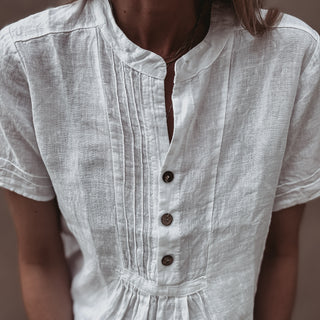 White Scarlet smocked white linen blouse