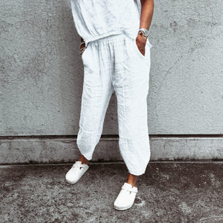 WHITE Lima linen pants