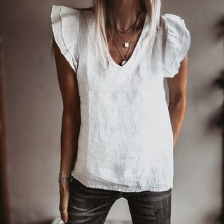 White Santiago frills linen tee *NEW*