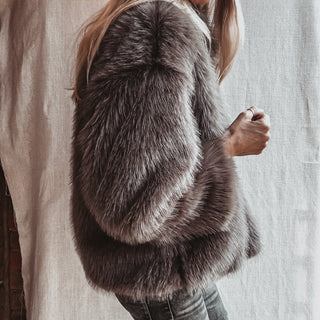 Faux fur LIGHT BROWN GREY jacket *NEW*