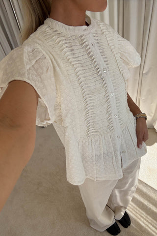 Lu smocked white linen blouse