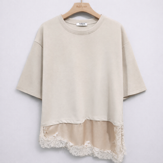 BEIGE Lara Lace asymmetric tee *NEW*