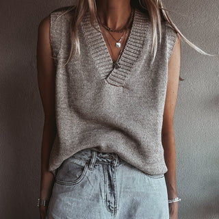 Rita STONE knitted V tank *NEW*