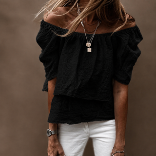 Black tiered ruffle linen top *NEW*