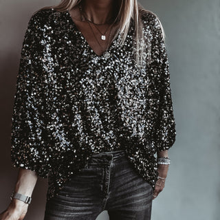 Relaxed Black Sequin top *NEW*