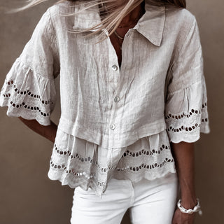 Lola TAUPE linen shirt with cotton lace *NEW*