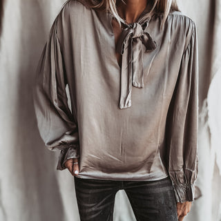 Gabe Mushroom satin bow blouse *NEW*