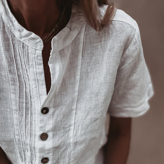 White Scarlet smocked white linen blouse