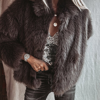 Faux fur LIGHT BROWN GREY jacket *NEW*