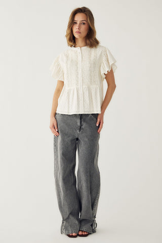 Lu smocked white linen blouse