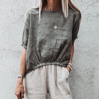 KHAKI Lima linen top