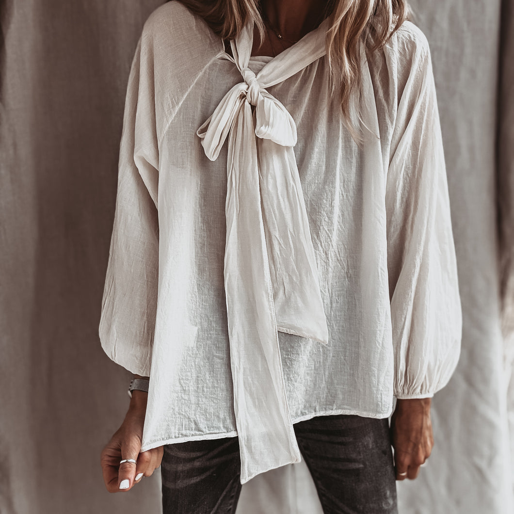 Claudia VINTAGE WHITE floaty bow blouse *NEW*