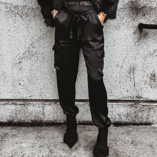 BLACK Satin cargo joggers *NEW*