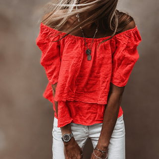 Coral tiered ruffle linen top *NEW*
