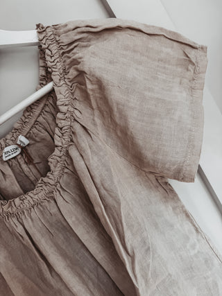 Lottie linen off shoulder beige dress