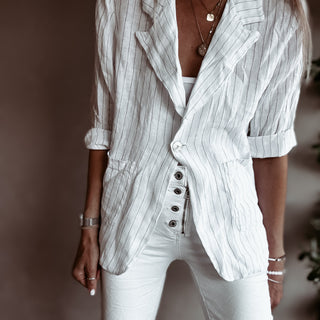 Pinstripe WHITE linen blouse blazer *NEW*