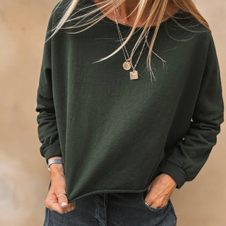 Maeve slightly cropped dark khaki sweatshirt *relaxed style*