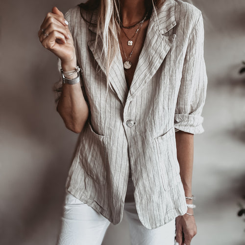 Pinstripe SAND linen blouse blazer *NEW*