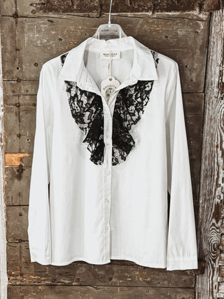 WHITE / BLACK contrast lace ruffle Blouse *NEW*