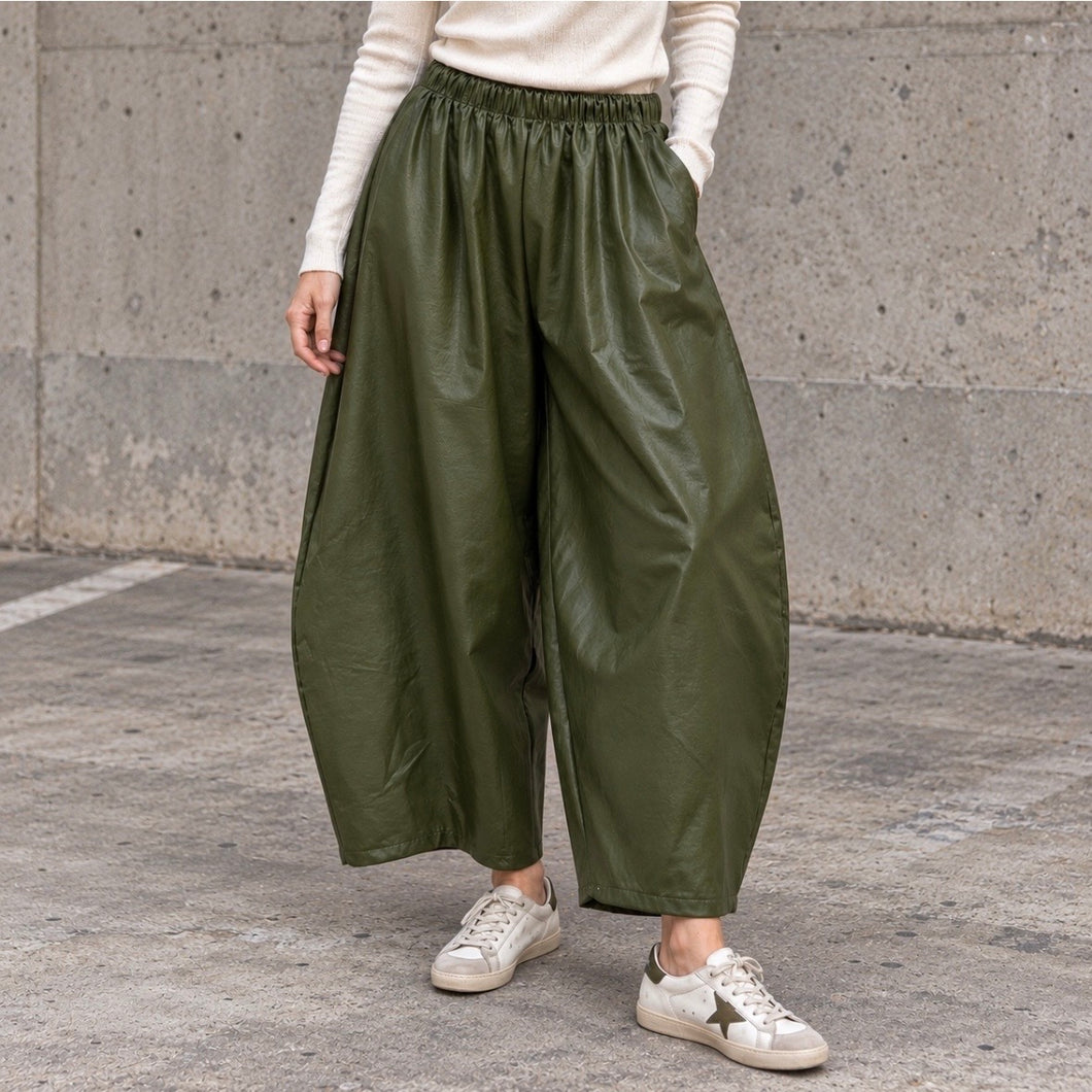 Olive Faux leather barrel joggers *NEW*
