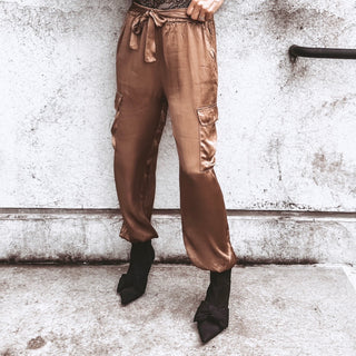 CARAMEL Satin Cargo joggers *NEW*