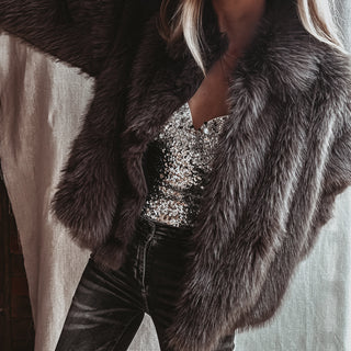 Faux fur LIGHT BROWN GREY jacket *NEW*