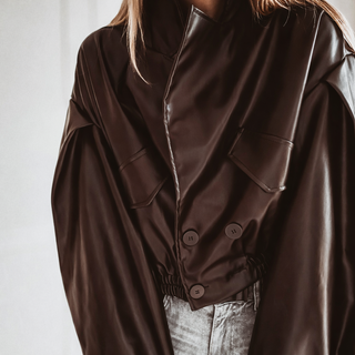 Chocolate brown Cara faux leather high collar jacket