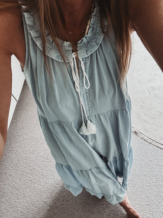 Light denim blue ruffle dress *NEW*