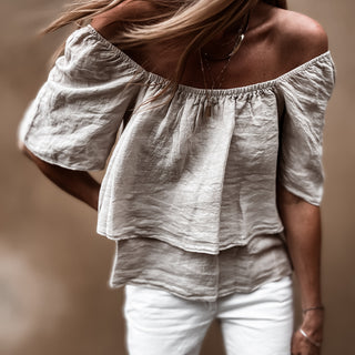 Sand tiered ruffle linen top *NEW*