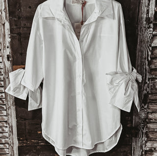 WHITE bow sleeve blouse *NEW*