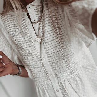 Lu smocked white linen blouse