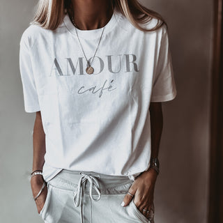 AMOUR Cafe white / light grey tee *boyfriend fit* *NEW*