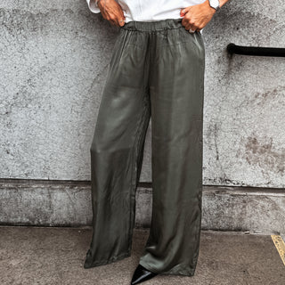 Verona FOREST KHAKI satin palazzos pants *NEW*
