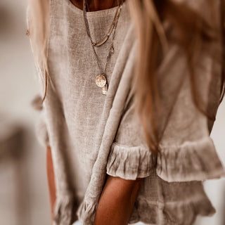 Loli sand ruffle edges linen top *NEW*