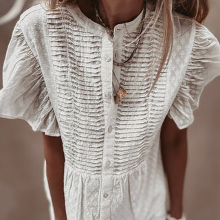 Lu smocked white linen blouse
