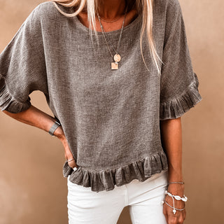 Inky chocolate ruffle edges linen top *NEW*