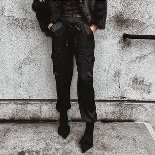 BLACK Satin cargo joggers *NEW*