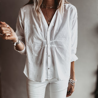 BRIGHT WHITE flowers pleated Blouse *NEW*