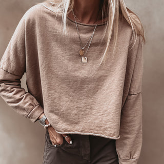 Maeve slightly cropped SAND sweatshirt *relaxed style*