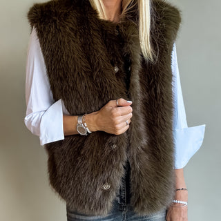 Faux fur DARK KHAKI/BROWN gilet *NEW*