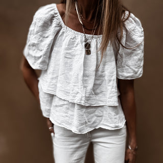White tiered ruffle linen top *NEW*