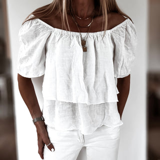 White tiered ruffle linen top *NEW*