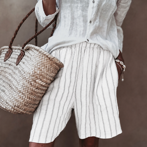 Slouchy pinstripe linen shorts WHITE *NEW*