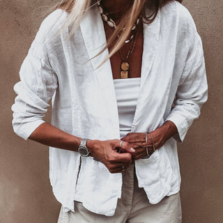 WHITE relaxed linen blazer with pockets  *NEW*