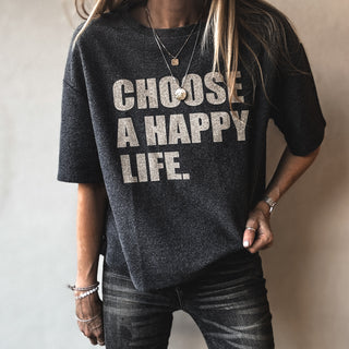 Charcoal  Happy Life vintage short sleeved LOVE sweatshirt