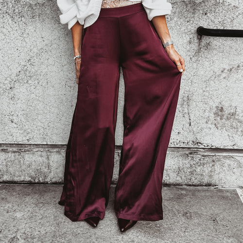 Verona BURGUNDY satin palazzos pants *NEW*