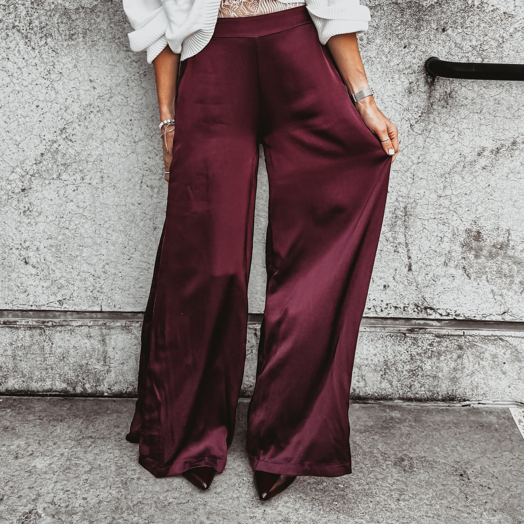 Verona BURGUNDY satin palazzos pants *NEW*
